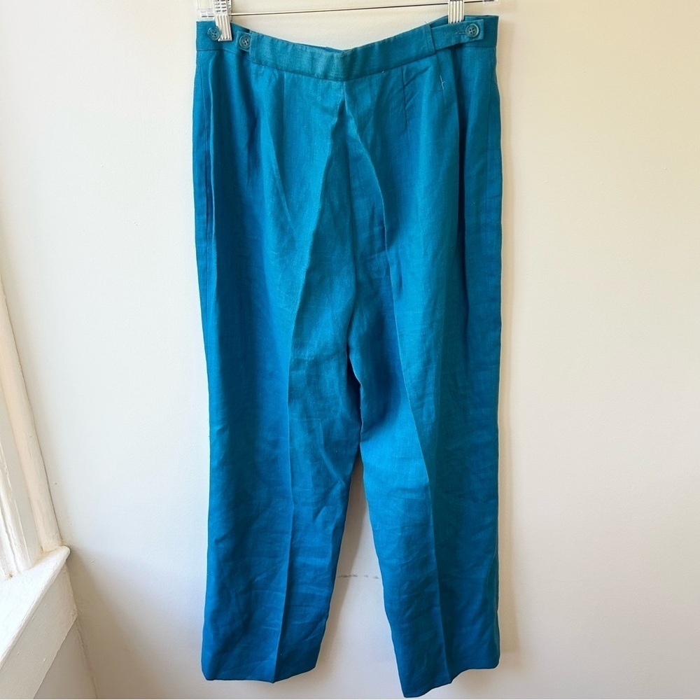 Vintage 100% linen royal blue women’s trousers - Picture 3 of 8